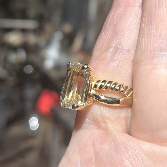 Green Amethyst 8k emerald cut sterling & gold ring sz9 - Picture 7 of 11